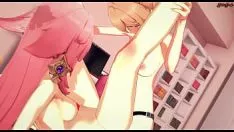 تشغيل Yae miko تنتشر ساقيها ويمارس الجنس مع flogon بواسطة dungaree - namehin touch on.